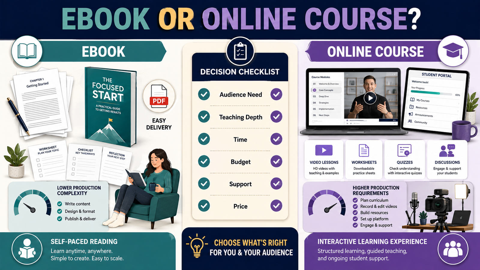 Ebook vs. Online Course: Which Should a Beginner Create First?