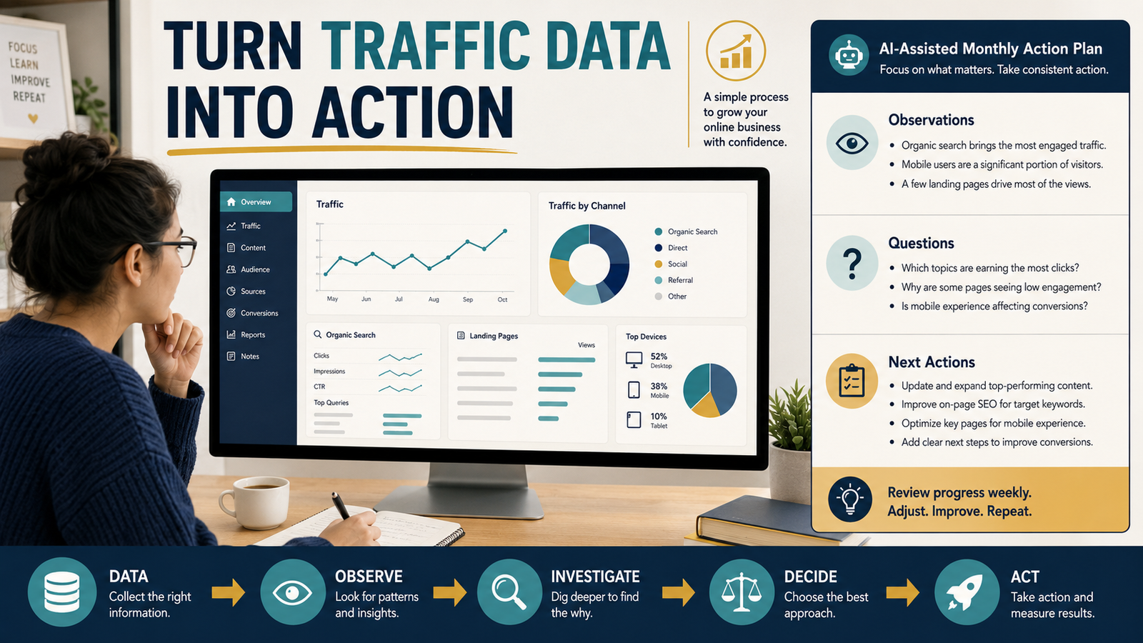 How to Use AI to Turn Website Traffic Data Into a Simple Monthly Content Action Plan