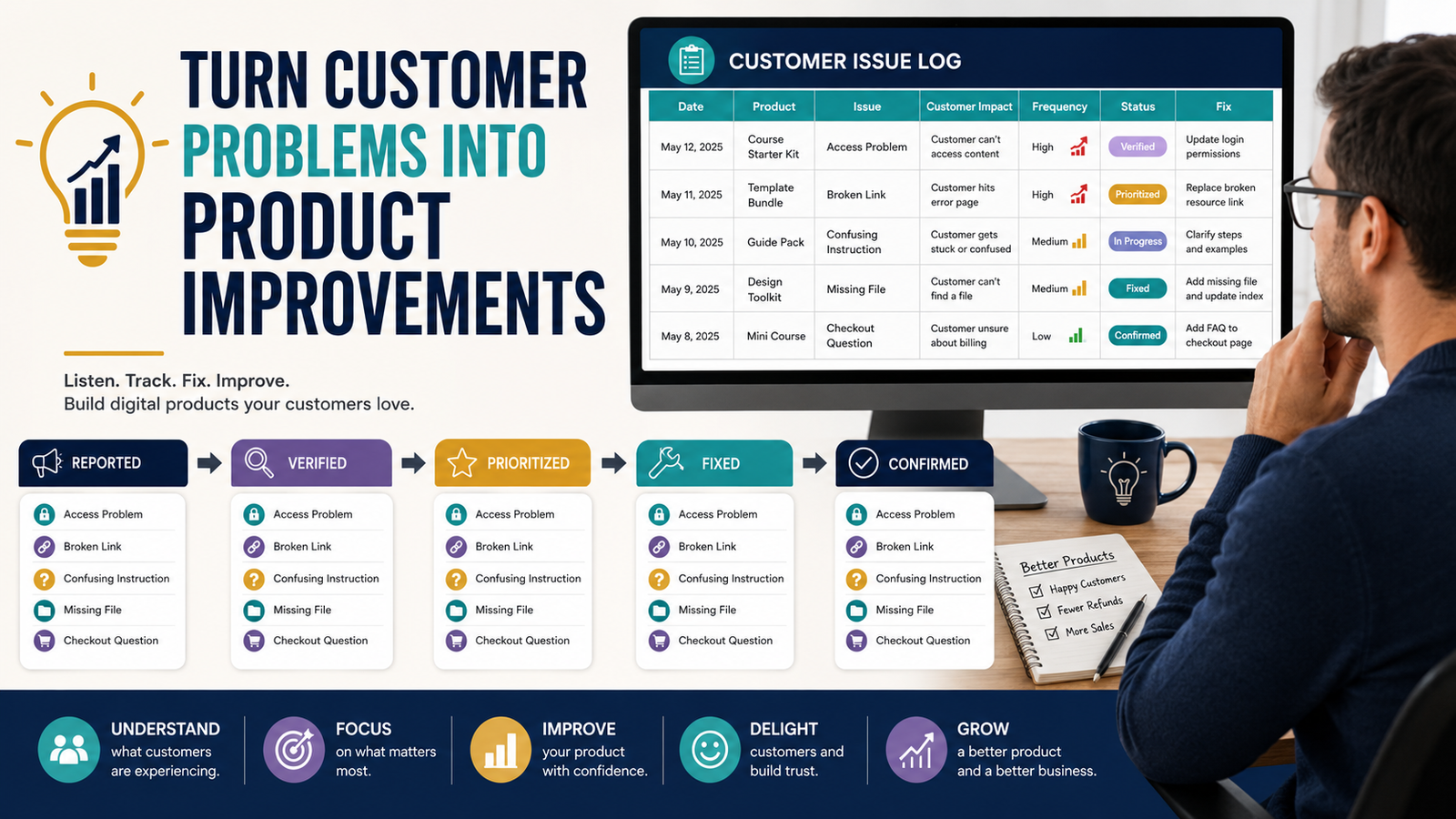 How to Create a Digital Product Issue Log So Customer Problems Turn Into Better Products